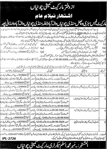 Market Committee Chunian Tender Notice